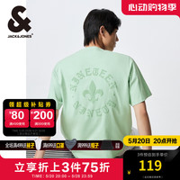 杰克·琼斯（JACK&JONES）男装夏季重磅棉宽松复古哥特字母发泡印短袖T恤男 粉绿色A59 常规 粉绿色A59 195/112A/XXXL