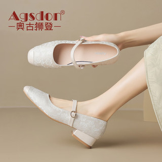 奥古狮登（Agsdon）玛丽珍女鞋新中式国风鞋子女复古绣花配裙子单鞋 B541153 米色 35
