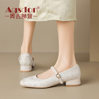 奥古狮登（Agsdon）玛丽珍女鞋新中式国风鞋子女复古绣花配裙子单鞋 B541153 米色 35