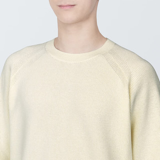 无印良品（MUJI）男式 可水洗棱纹织圆领毛衣 针织衫 AA0QEA4S 米白色 L (175/100A)