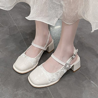 BELAMINIGA 新中式国风玛丽珍女鞋2024年夏季新款仙女风配裙子一字带包头凉鞋 米白色 38