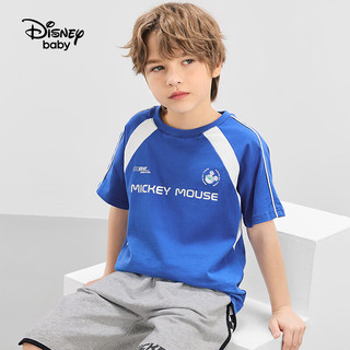 迪士尼童装儿童男童时尚拼接短袖T恤2024年夏季新款宝宝棉质六一儿童节