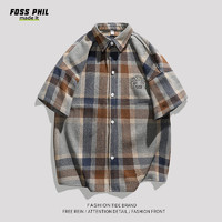 Foss Phil 短袖衬衫男士夏季宽松格子衬衣休闲外套男装CY53灰蓝3XL 3XL（170-190斤）