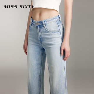 MISS SIXTY2024夏季牛仔裤女含天丝复古磨白直筒裤休闲风百搭 浅蓝 28