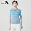 哥弟【GD】3D无缝一线成衣 条纹拼色Polo短袖针织T恤衫女1399718