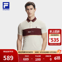 FILA 斐乐 官方男子针织短袖POLO衫2024夏季新款拼色网球运动上衣 乳糖色-BG 170/92A/M