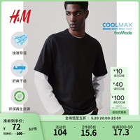 H&M男装T恤2024夏季新款休闲柔软汗布上衣0948441 黑色 175/100A M