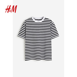 H&M男装T恤2024夏季休闲柔软汗布圆领短袖上衣0948441 黑色 175/100A M