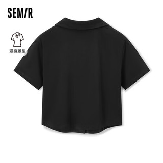 森马（Semir）POLO衫女短款开衫bm风季刺绣紧身打底衫小个子109323115004 黑色90001 XXL