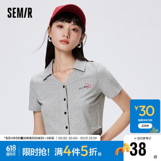 森马（Semir）POLO衫女短款开衫bm风季刺绣紧身打底衫小个子109323115004 中花灰00510 XL