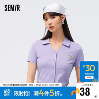 森马（Semir）POLO衫女短款开衫bm风季刺绣紧身打底衫小个子109323115004 紫罗兰70314 XXL