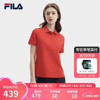 FILA 斐乐女子针织短袖POLO衫2024夏季休闲修身商务上衣 传奇红-RD 185/100A/XXXL