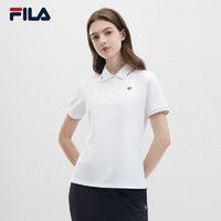 FILA 斐乐女子针织短袖POLO衫2024夏季休闲修身商务上衣 标准白-WT 170/88A/L