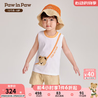 PawinPaw卡通小熊童装2024年夏季男宝宝撞色无袖T恤套装可爱 Beige米色/35 90cm