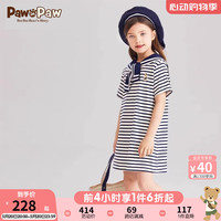 PawinPaw卡通小熊童装24年夏季女童海军条纹连衣裙 Navy藏青色/59 150