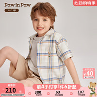 PawinPaw卡通小熊童装2024年夏季男童撞色格纹短袖衬衫休闲 Green绿色/40 110cm