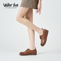 Walker Shop奥卡索女士休闲皮鞋女舒适系带坡跟单鞋子女D141076 浅棕色 35