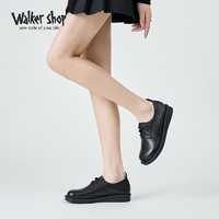 Walker Shop奥卡索女士休闲皮鞋女舒适系带坡跟单鞋子女D141076 黑色 36 