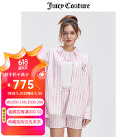 JUICY COUTURE橘滋衬衫女24夏季新款美式多巴胺百搭休闲宽松烫钻条纹上衣薄衬衫 翻糖粉 XS