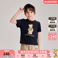 PawinPaw卡通小熊童装2024年夏季男女童儿童印花短袖T恤透气 Navy藏青色/59 130cm