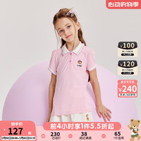 PawinPaw卡通小熊童装2024年夏季女童短袖POLO领半袖T恤儿童衣服 Pink粉红色/25 100