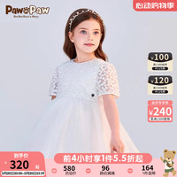 PawinPaw卡通小熊童装24年夏季女童网纱绣连衣裙 Ivory象牙色/39 140