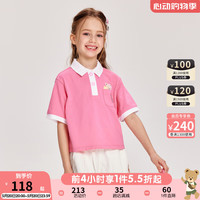 PawinPawPawinPaw卡通小熊童装2024年夏季女童短袖Polo领半袖儿童套装 Pink粉红色/25 110