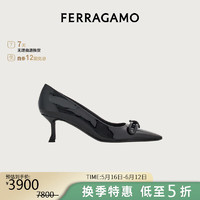 菲拉格慕（Ferragamo）女士黑色蝴蝶结猫跟高跟鞋 0768979_1D _ 70/37.5 