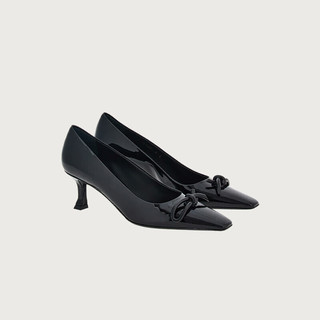 菲拉格慕（Ferragamo）女士黑色蝴蝶结猫跟高跟鞋 0768979_1D _ 70/37.5 