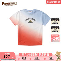 PawinPaw卡通小熊童装24年夏季男童渐变印花休闲纯棉短袖T恤 Orange橘黄色/80 120