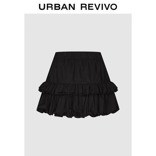 URBAN REVIVO 女装时尚芭蕾风叠层压褶松紧腰半裙UWL540035 正黑 M