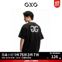 GXG奥莱黑色精致绣花圆领短袖T恤男士24夏新 黑色 175/L