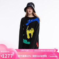 有兰春季时尚洋气黑色彩虹休闲宽松套头针织毛衣女LL1KT02 黑 L