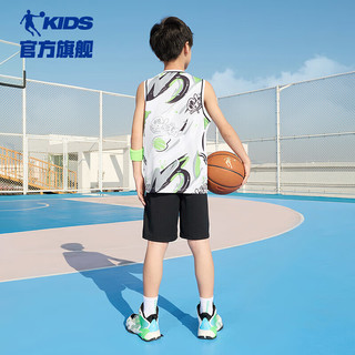 乔丹QIAODAN童装男童篮球套装2024夏季无袖运动两件套儿童速干衣 灰绿满印/黑色 160cm