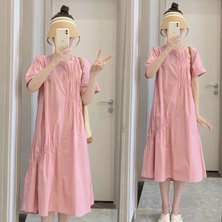 婧麒（JOYNCLEON）装夏季2024短袖衬衫裙小个子夏装甜美减龄宽松连衣裙薄款 粉色 XL