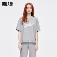 有兰（URLAZH）夏季新款复古时尚灰色刺绣宽松休闲开叉短袖T恤女IL2TE31