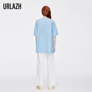 有兰（URLAZH）夏季新款洋气时尚天蓝色宽松休闲刺绣短袖T恤女IL2TE29