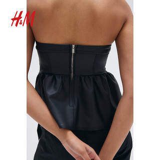 H&M女装抹胸2024夏季修身时尚涂层汗布隐形拉链上衣1231764 黑色 165/96
