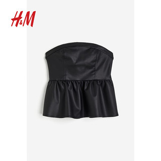 H&M女装抹胸2024夏季修身时尚涂层汗布隐形拉链上衣1231764 黑色 155/80