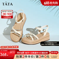 他她（TATA）520礼物厚底一字带凉鞋女休闲沙滩仙女凉鞋2024夏新款WM301BL4 粉/银 39