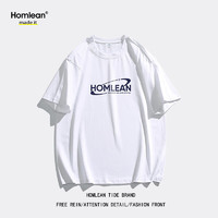 Homlean 短袖T恤男夏季宽松休闲印花半袖打底衫情侣装上衣H0010白色L