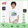 H&M 男装纯棉T恤夏季印花休闲沙滩度假海岛风圆领短袖1032522 白色/Sunshine 175/100A