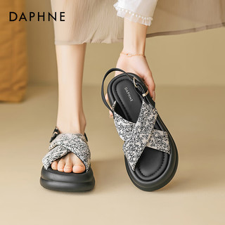 达芙妮（DAPHNE）新中式国风凉鞋女夏季2024交叉带舒适厚底百搭配裙子休闲凉鞋 米色 39