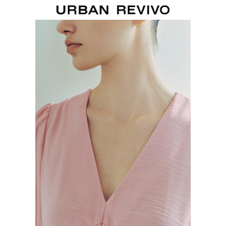 URBAN REVIVO 女装法式温柔气质V领短袖罩衫衬衫UWG240099 深棕绿 XL