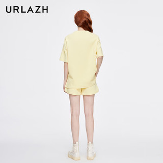 有兰（URLAZH）夏季复古洋气华夫格圆领休闲宽松短袖T恤女LL2TE15 鹅黄色 M