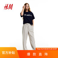 H&M 女装T恤夏季美式复古大廓形字母印花棉质短袖1163102 深蓝色 /Los Angeles 170/104