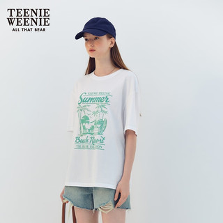Teenie Weenie小熊女装2024夏季多巴胺宽松短袖T恤休闲度假风 白色 165/M