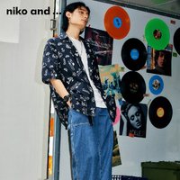 niko and ... 衬衫男2023夏季新款休闲潮流复古印花字母短袖964124