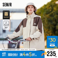 Semir 森马 外套女中长款拼色三防宽松2024春帅气连帽101124109004 咖色调00355 L