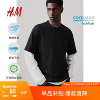 H&M男装T恤2024夏季休闲柔软汗布圆领短袖上衣0948441 黑色 175/108A L